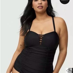 Torrid Black Lace-Up One-Piece Swimsuit